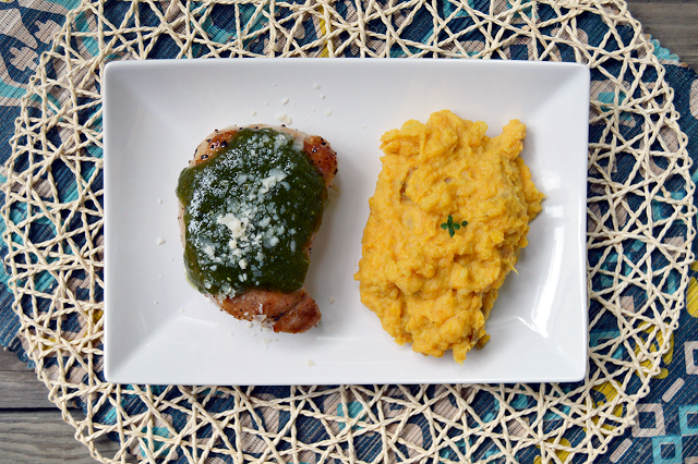 butternut squash potatoes with pork and pesto