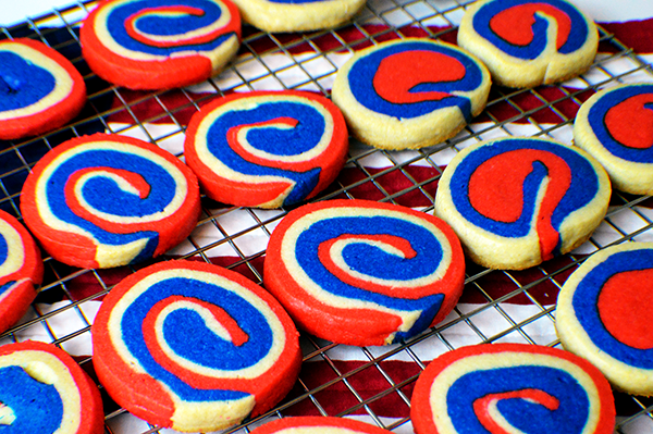 pinwheel cookies on cooling rack