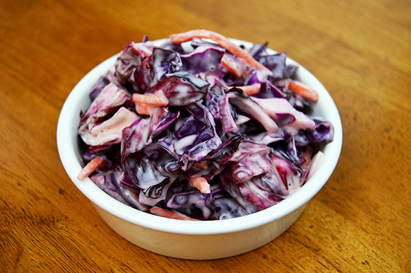 red cabbage cole slaw in a bowl