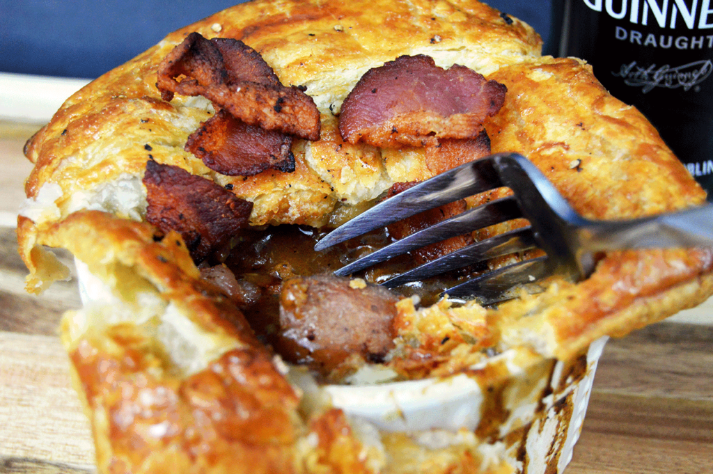 irish meat and potato pie with a fork