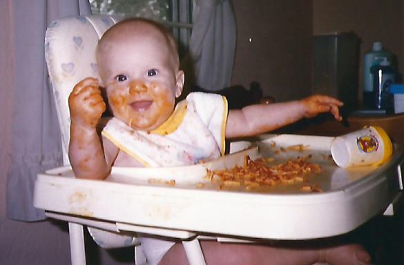 baby starving chef eating spaghetti