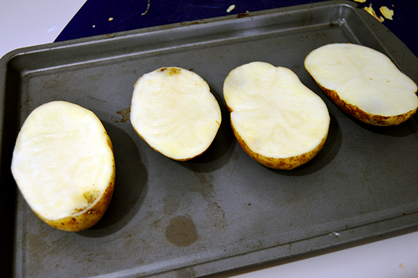 halved potatoes