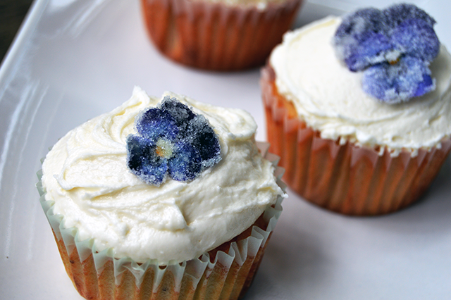 tea infused cupcakes with flowers on top