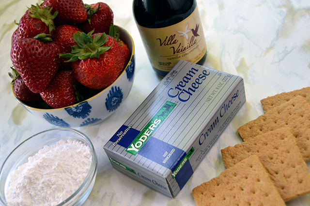 ingredients for strawberry stuffed cheesecakes