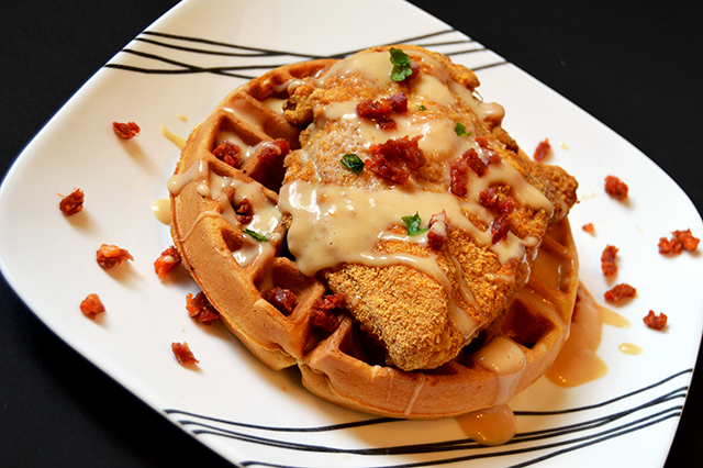 plated chicken waffle