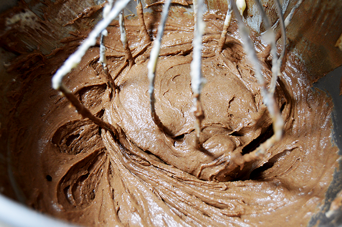 cocoa powder mixed into cupcake batter