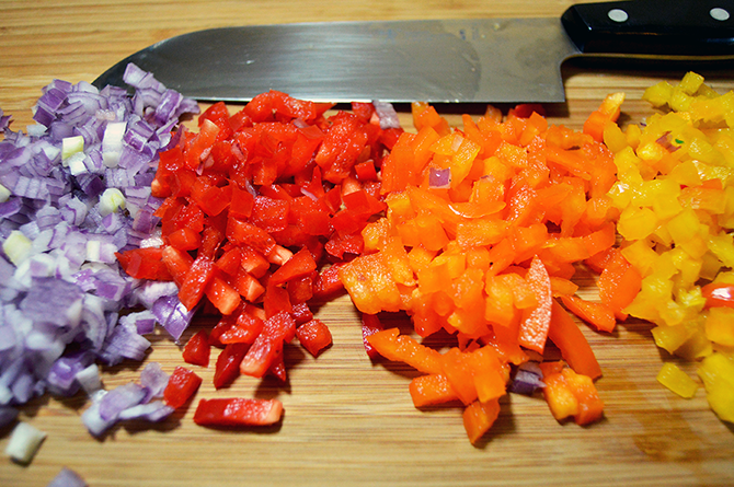 chopped peppers and onions