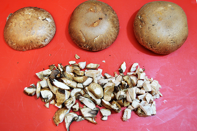 mushroom caps and chopped stems
