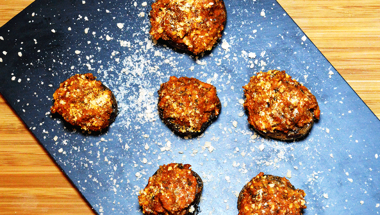 chorizo stuffed mushrooms top down view