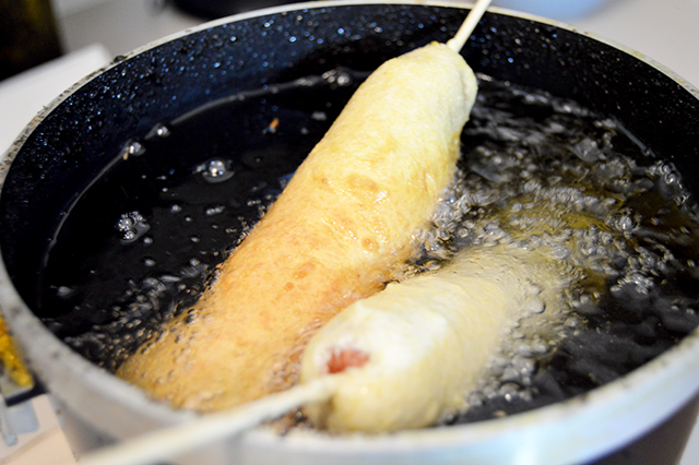 frying corn dogs