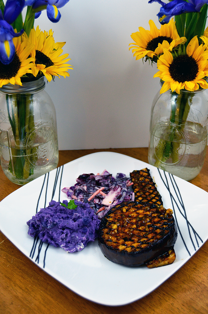 eggplant dinner with purple side dishes