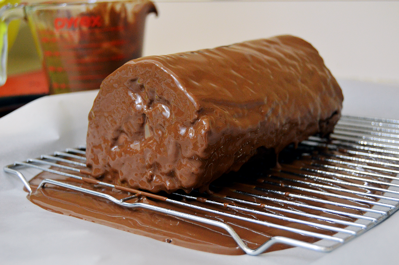 chocolate coating giant swiss roll