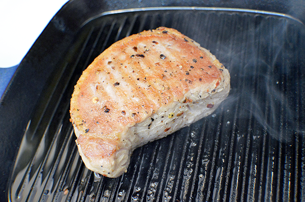 grilled pork on skillet