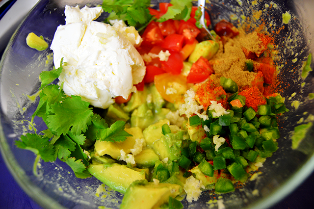 mashed avocado and guacamole ingredients