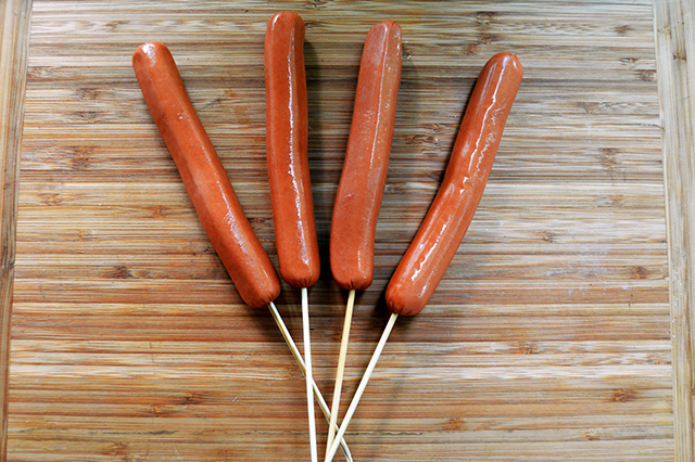 hot dogs on skewers