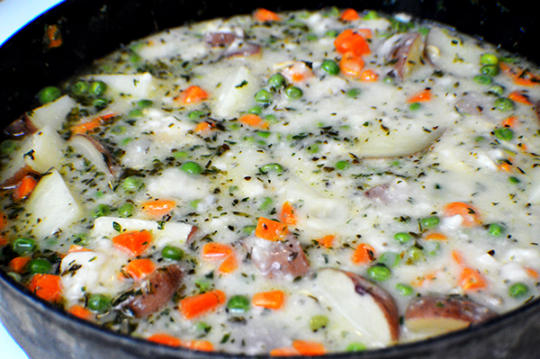 simmering veggies in skillet