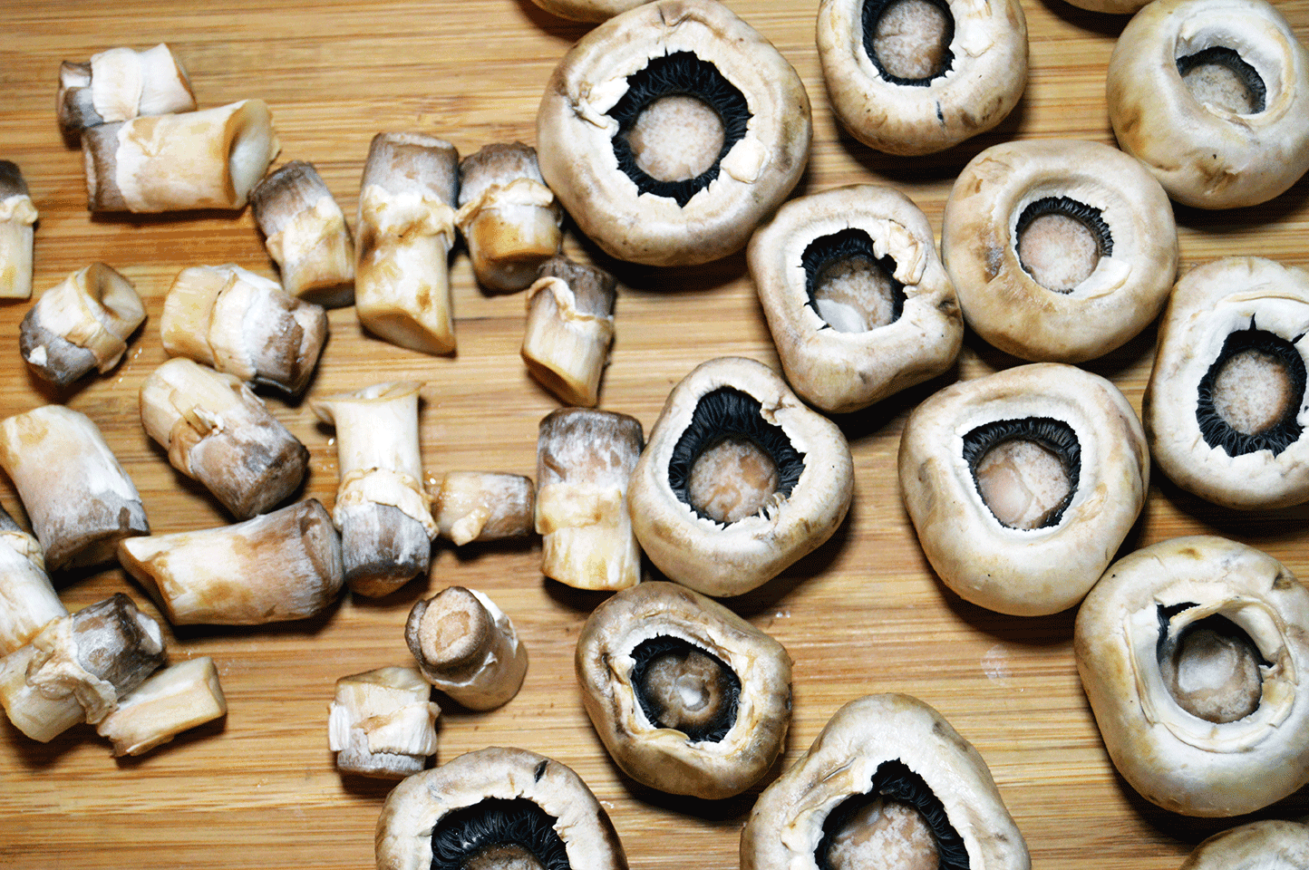 mushroom caps stems removed
