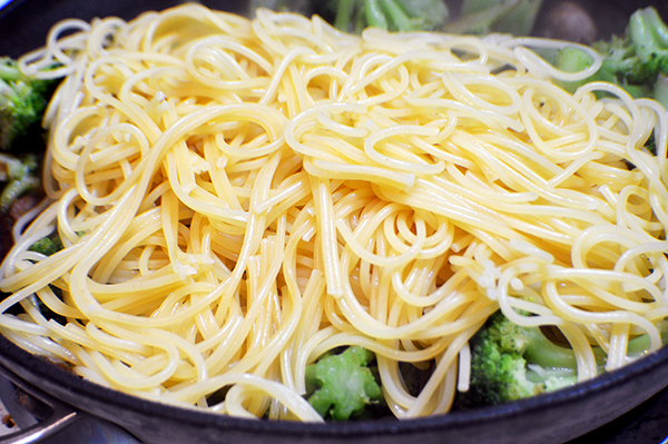 noodles in pan