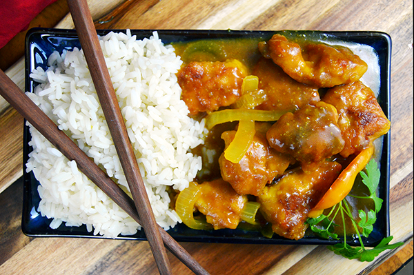 orange chicken and white rice