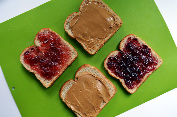 peanut butter and jelly spread on bread
