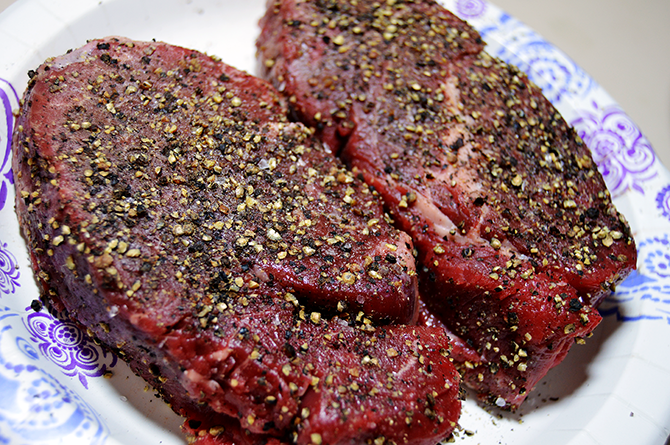 peppercorn crusted steaks