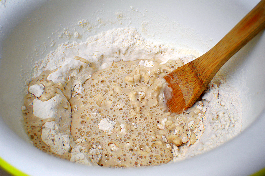 flour and yeast in bowl