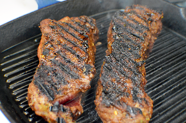 bison steaks with grill lines