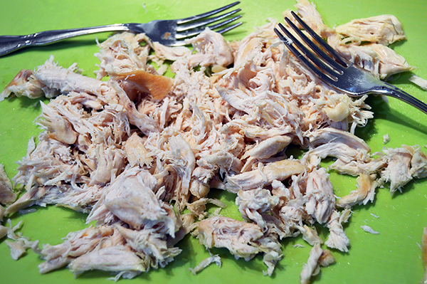 shredded chicken with forks