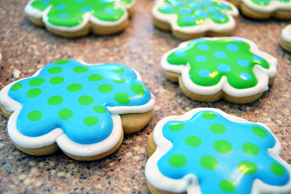 flooded green and blue cookies