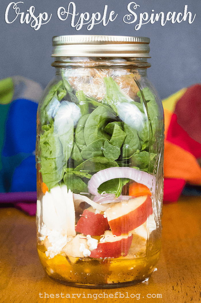 crisp apple spinach salad in jar