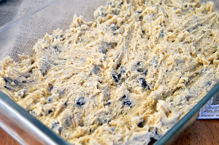 spreading dough in pan