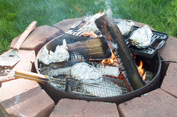 campfire with foil packets