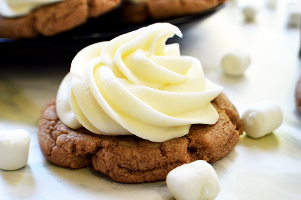 Hot Cocoa Cookies with Marshmallow Fluff Frosting