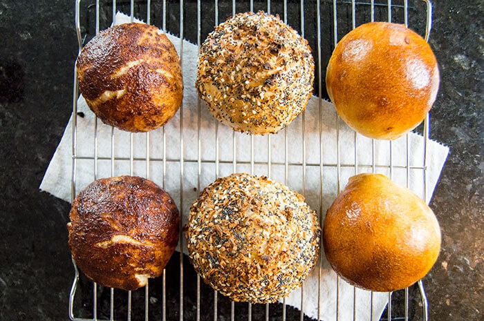 baked bagelfuls with different toppings