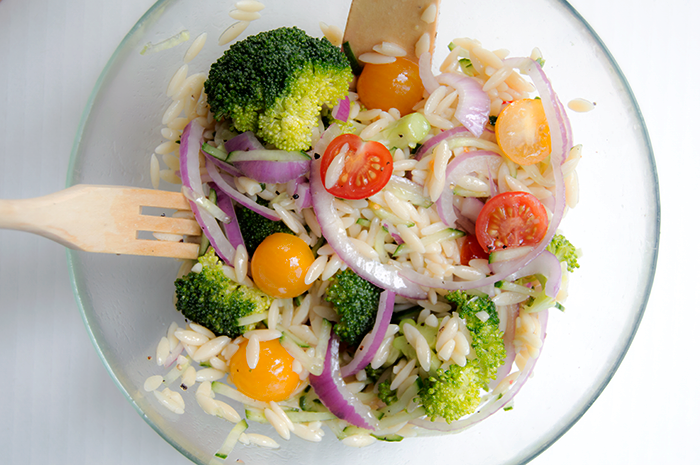 Garlic Vinaigrette Orzo Salad with Fresh Veggies