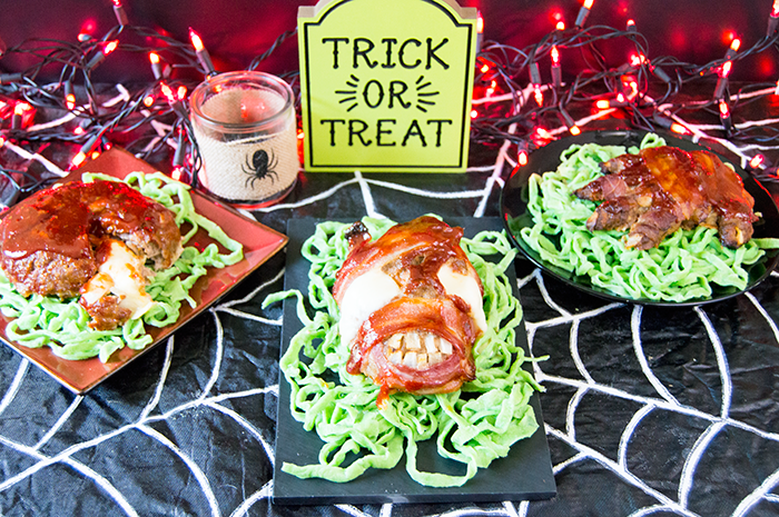 Spooky Meatloaf and Green Noodles for a Quick Halloween Dinner