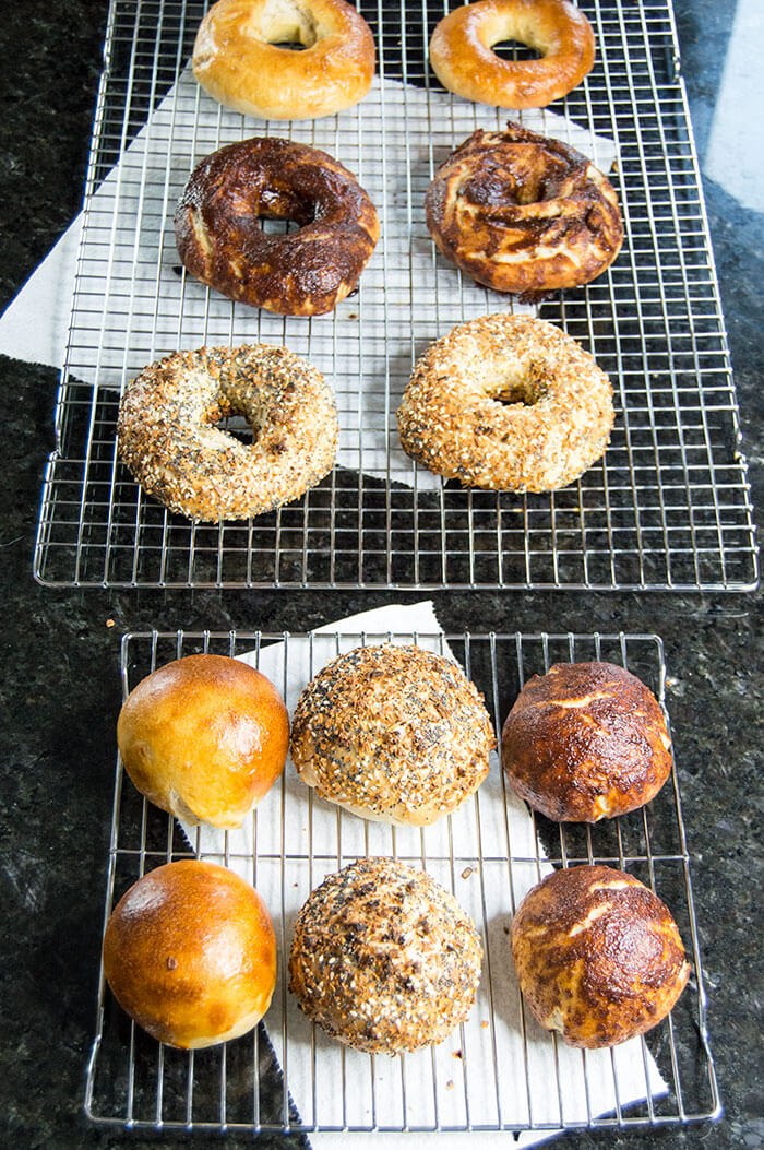 bagels with everthing cinnamon and eggwash topping