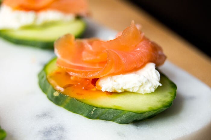cucumber with goat cheese and lox