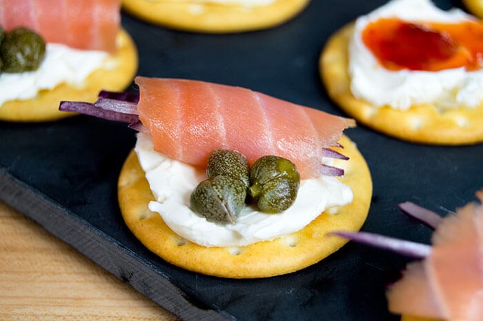 cracker appetizer with lox