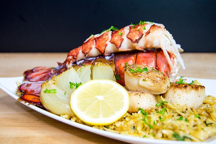 piggyback lobster tail and orzo