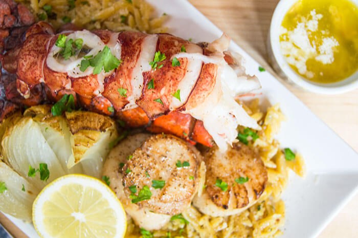 Lobster Tail with Scallops & Lemon Orzo