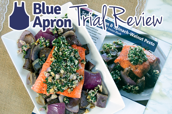 Blue Apron Trial: Seared Salmon & Spinach-Walnut Pesto