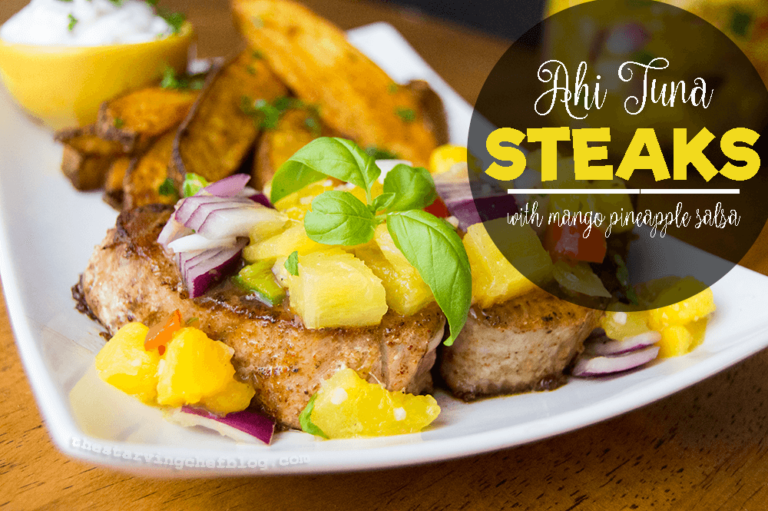 Steakhouse-Style Ahi Tuna Steaks with Pineapple Mango Salsa