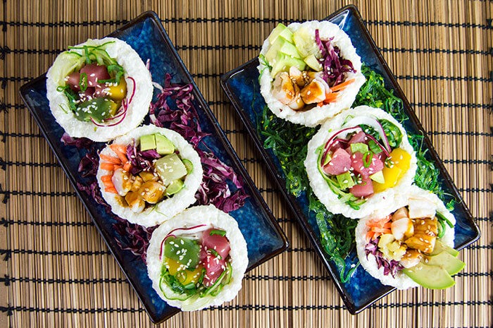 Mini Poke Bowls with Ahi Tuna, Avocado, and Veggies