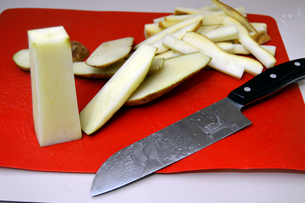 slicing potatoes