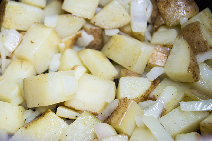 sauting potatoes and onions