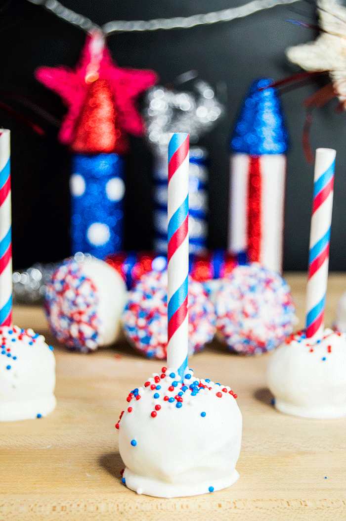 red white and blue candy cake pops for fourth of july