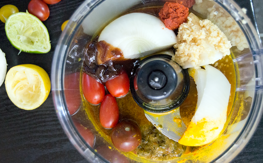 curry ingredients in food processor