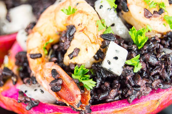 shrimp and dragon fruit recipe with black rice