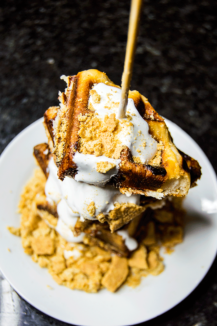 waffles on a stick with marshmallow